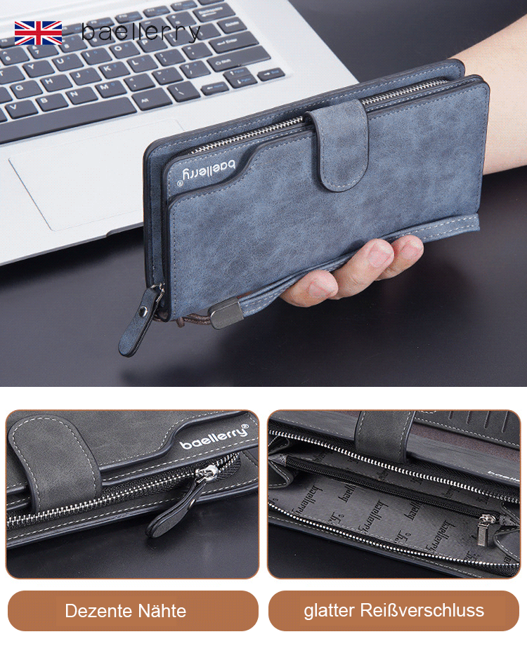 Handtasche aus gebürstetem Leder für Herren mit mehreren Kartenschlitzen