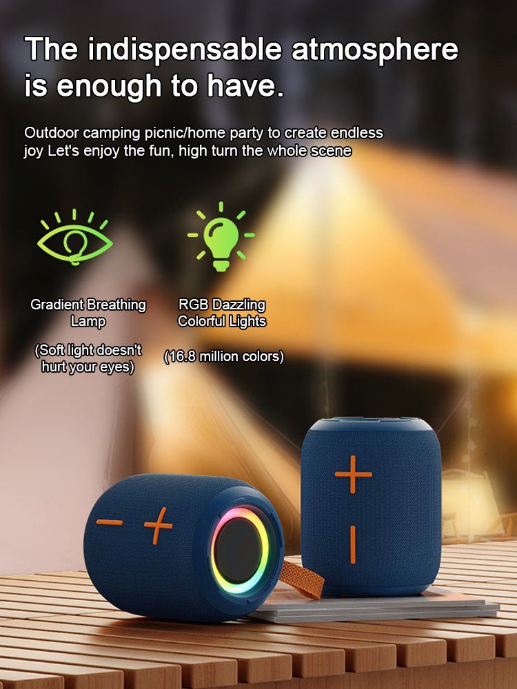 [Small size, big power] 360° portable waterproof speaker