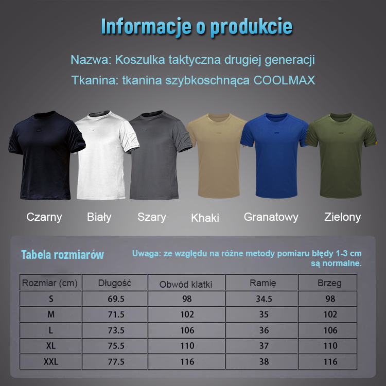 Taktyczny krótki rękaw CoolMax Quick Dry