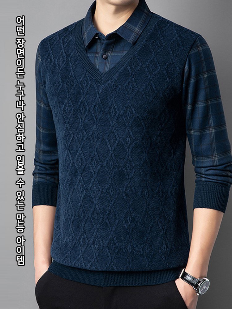 기모 도톰 페이크 레이어드 니트 스웨터