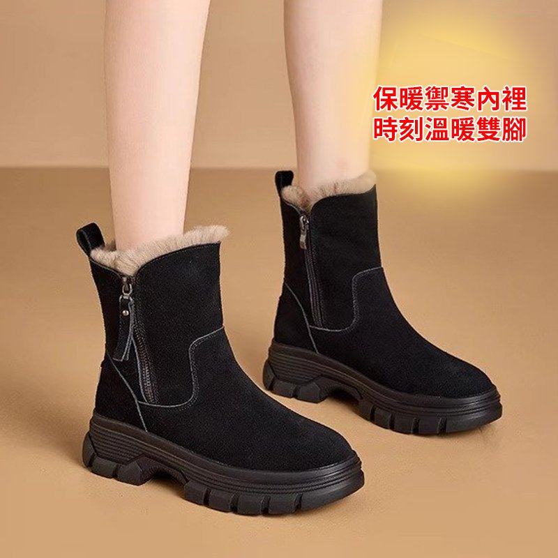 兔毛雙拉鍊雪靴