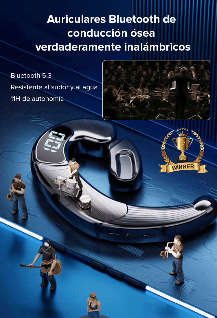 Auriculares de conducción ósea con pantalla numérica de larga duración