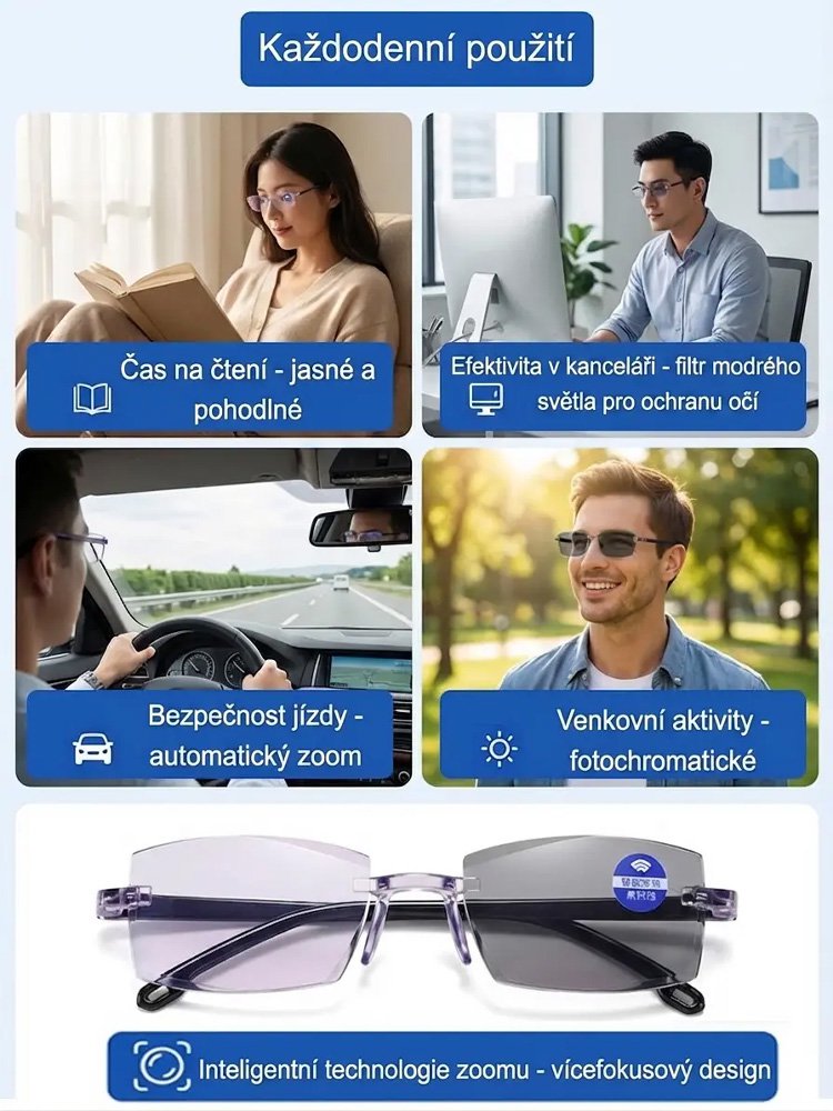 Vysoce kvalitní inteligentní brýle na čtení pro jasné vidění