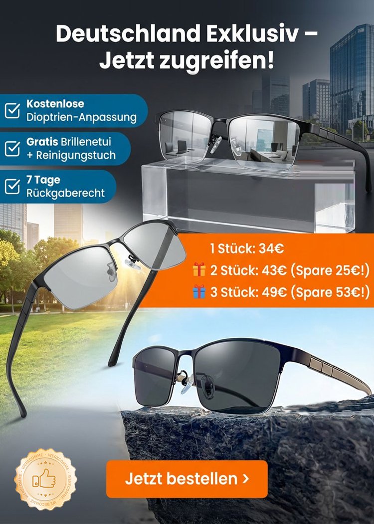 Intelligente, selbsttönende und ultraleichte Herrenbrille mit variablem Fokus