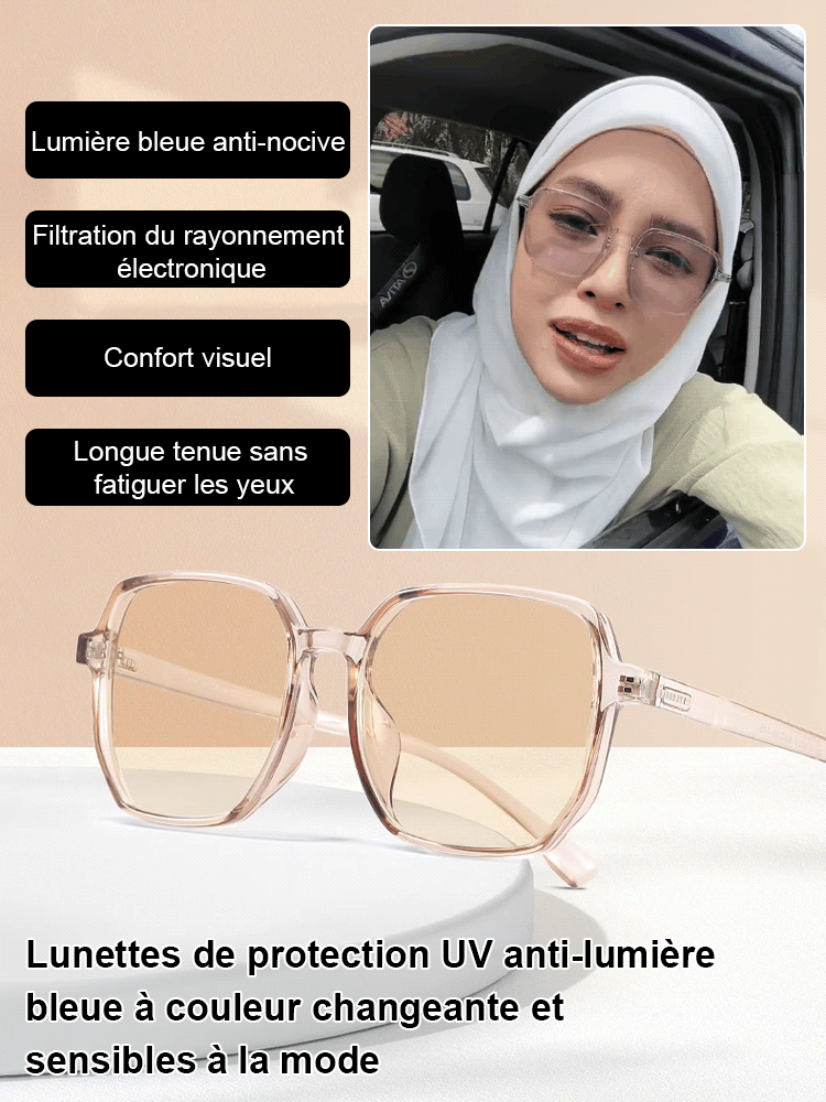 Lunettes de protection UV anti-lumière bleue à couleur changeante et sensibles à la mode
