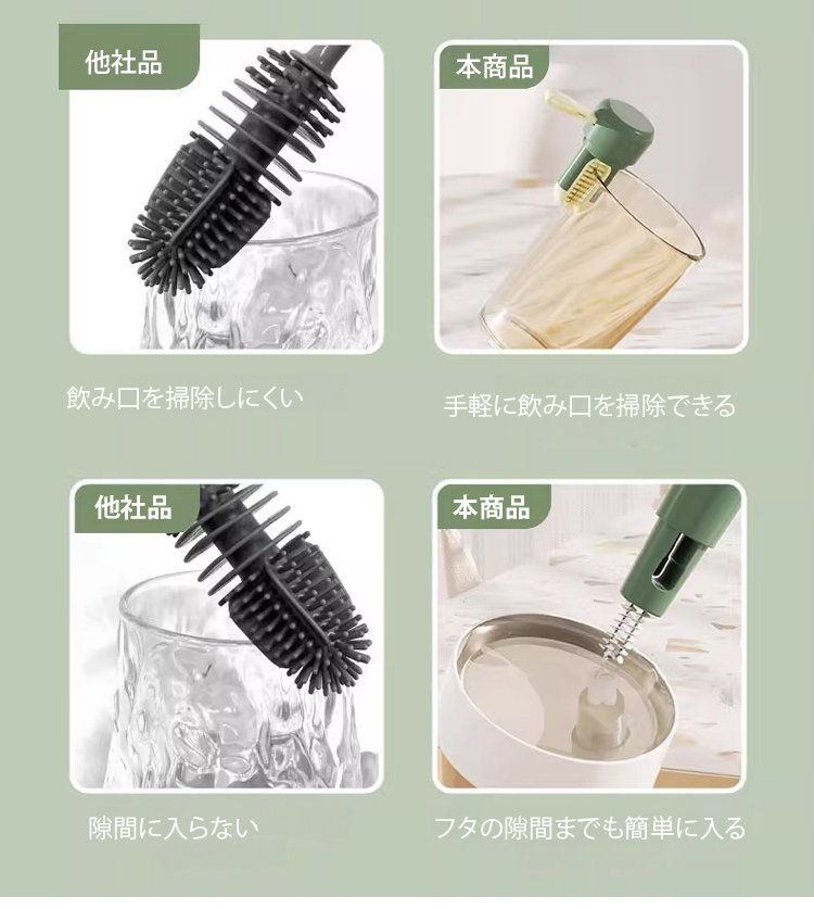 3in1機能を紹介するマイクロフォン型ブラシ