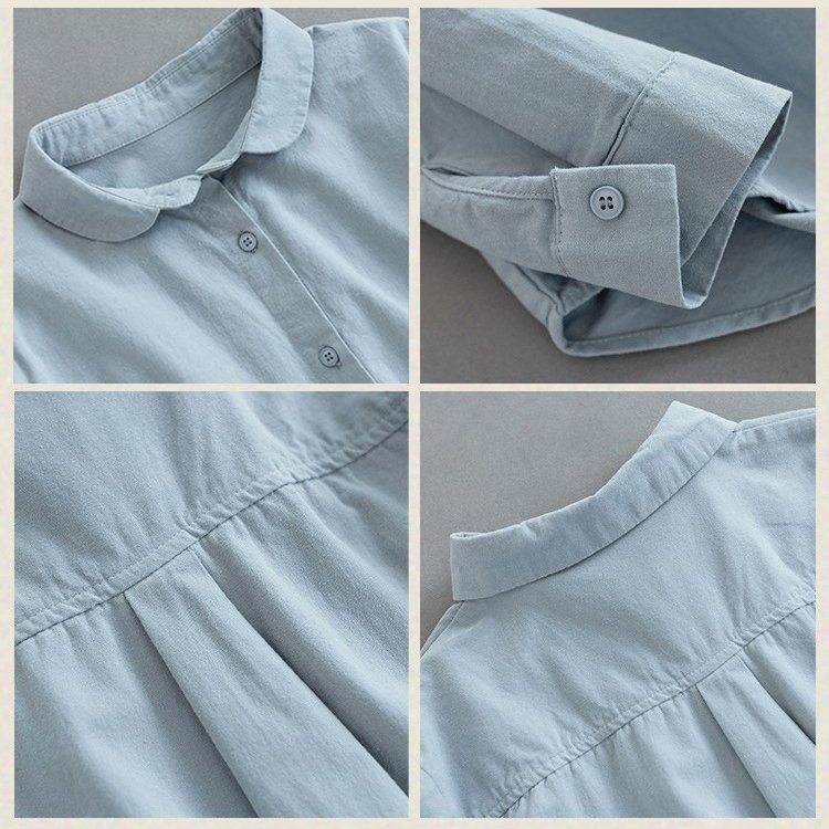 大人可愛い綿麻ラウンドカラーシャツ長袖