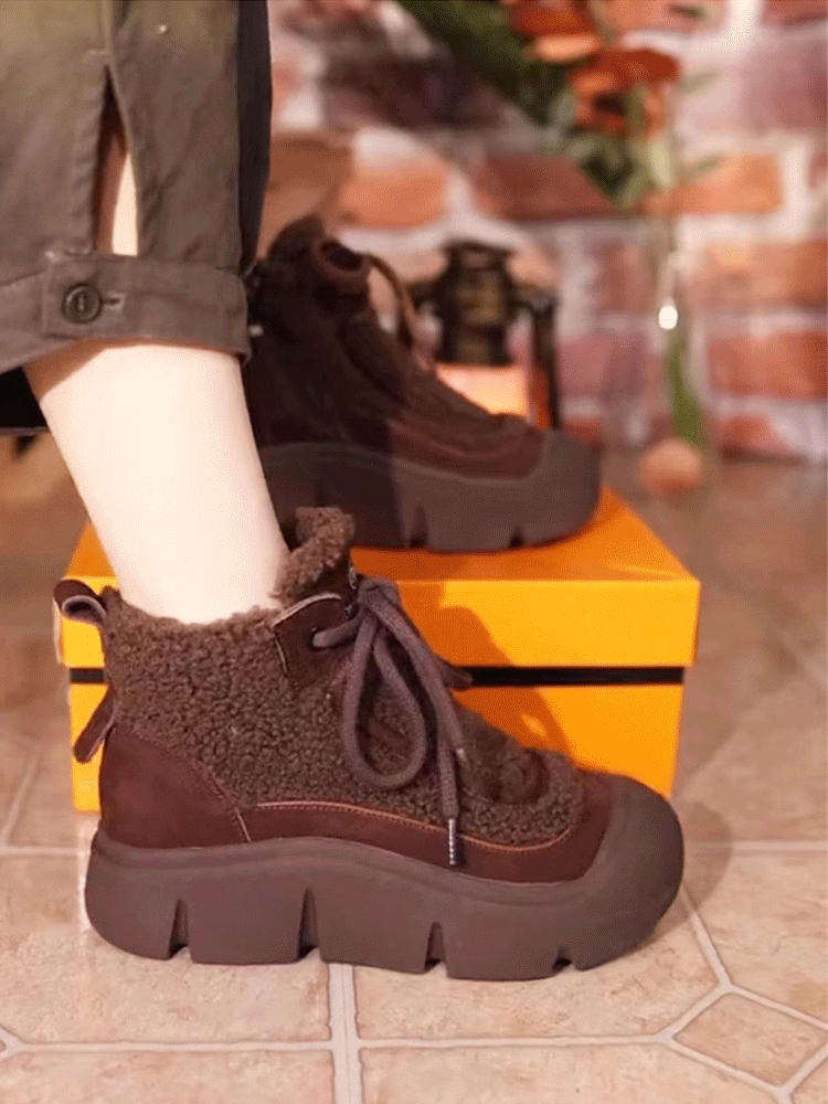 增高4cm厚底羊羔絨防滑短靴