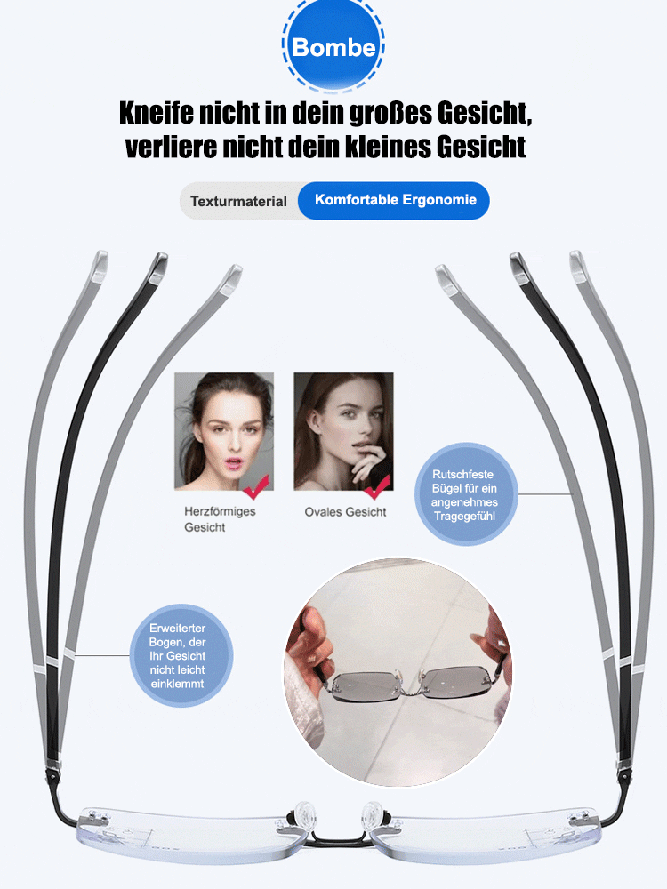 Diamantgeschliffener Rand Randlose Anti-Blaulicht-Farbwechselbrille