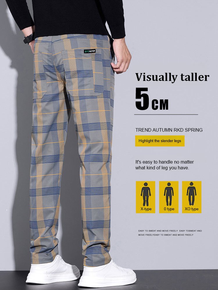 Check stretch six-pocket straight-leg trousers