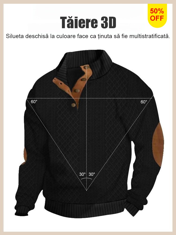 Pulover casual din tricot jacquard cu guler înalt