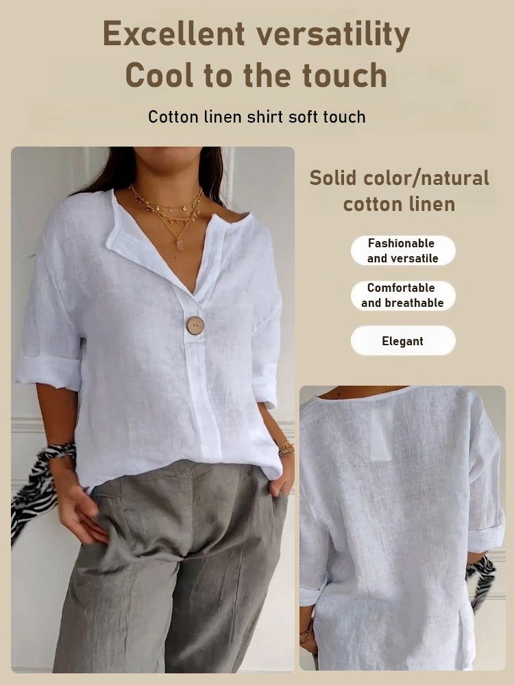 V-neck Cotton and Linen Comfortable Top