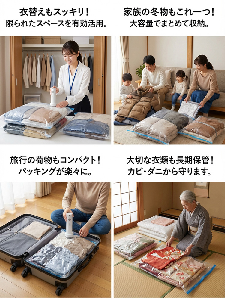 ハイパワーエアーポンプ真空圧縮収納バッグ