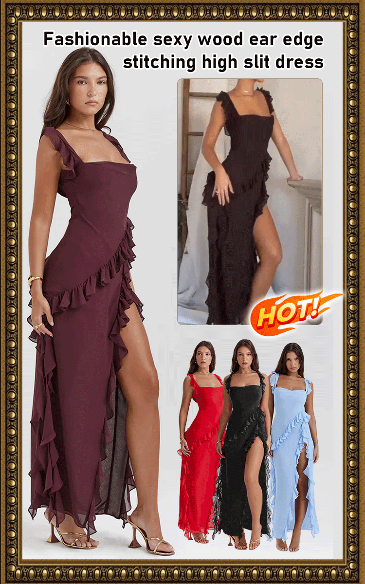 Fashion Sexy Wood Earring Splicing High Split Dresses