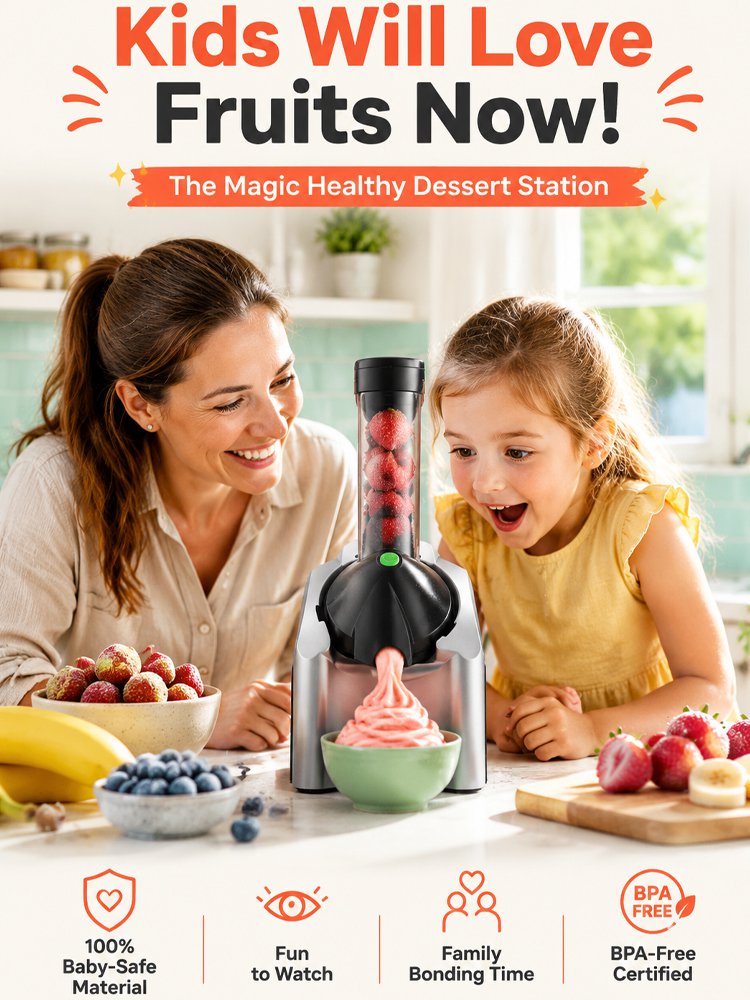 100% Pure Fruit Ice Cream Maker - 60s Auto Dessert Machine, Healthy & Zero Fat for Family