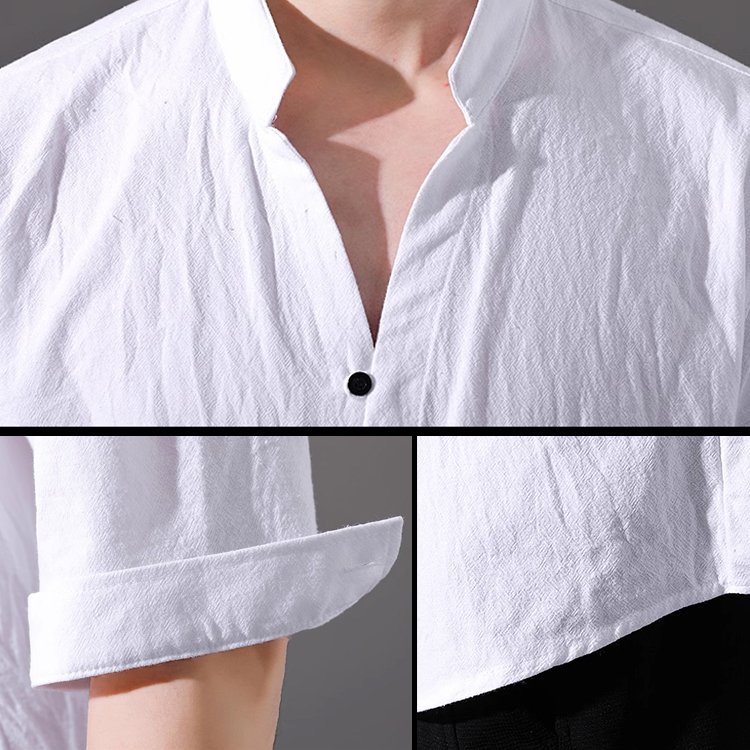 남성 7 부 소매 린넨 셔츠 
