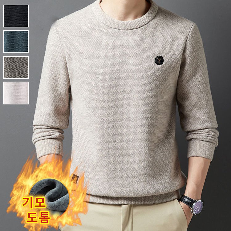 남성용 라운드넥 도톰 밍크퍼 니트