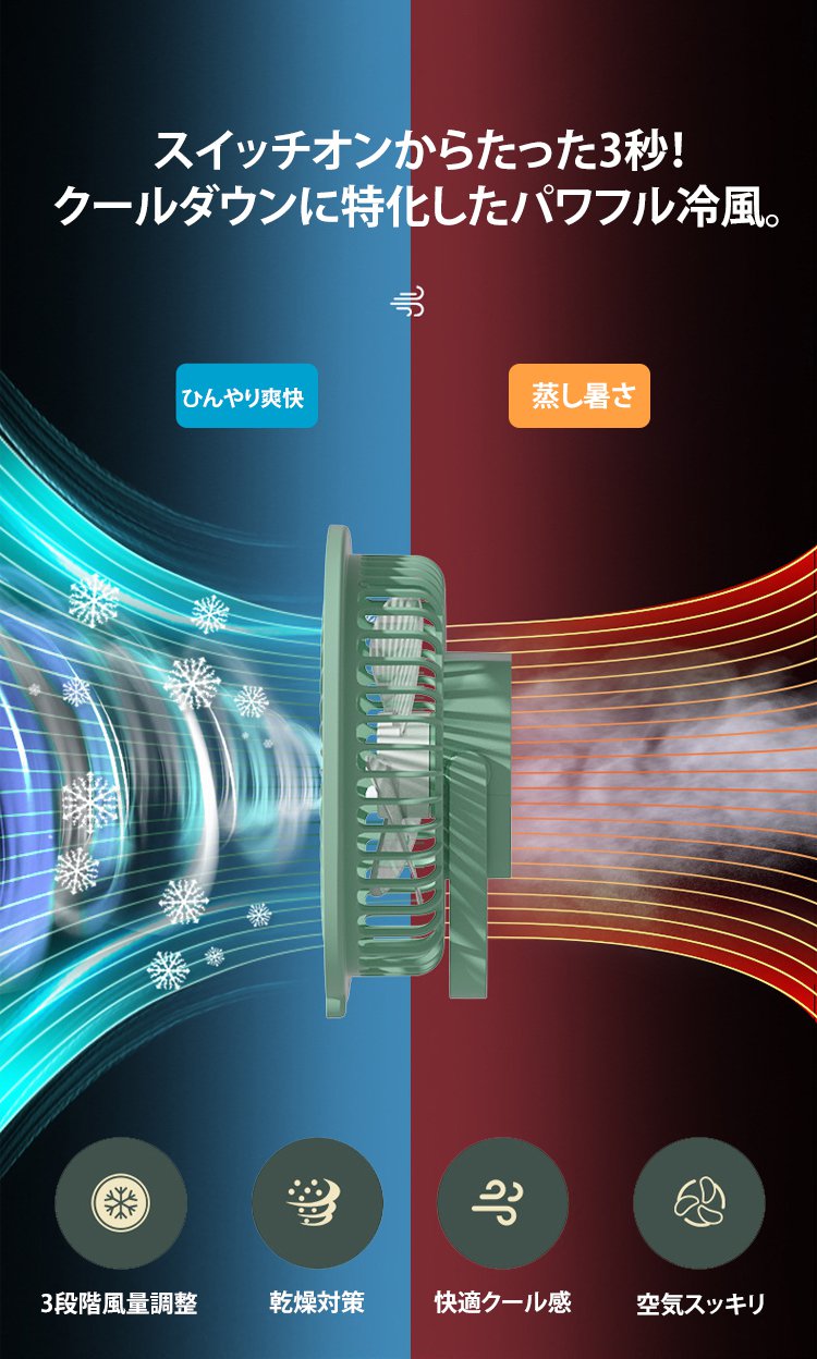 コンパクトで持ち運びやすいライト付き扇風機