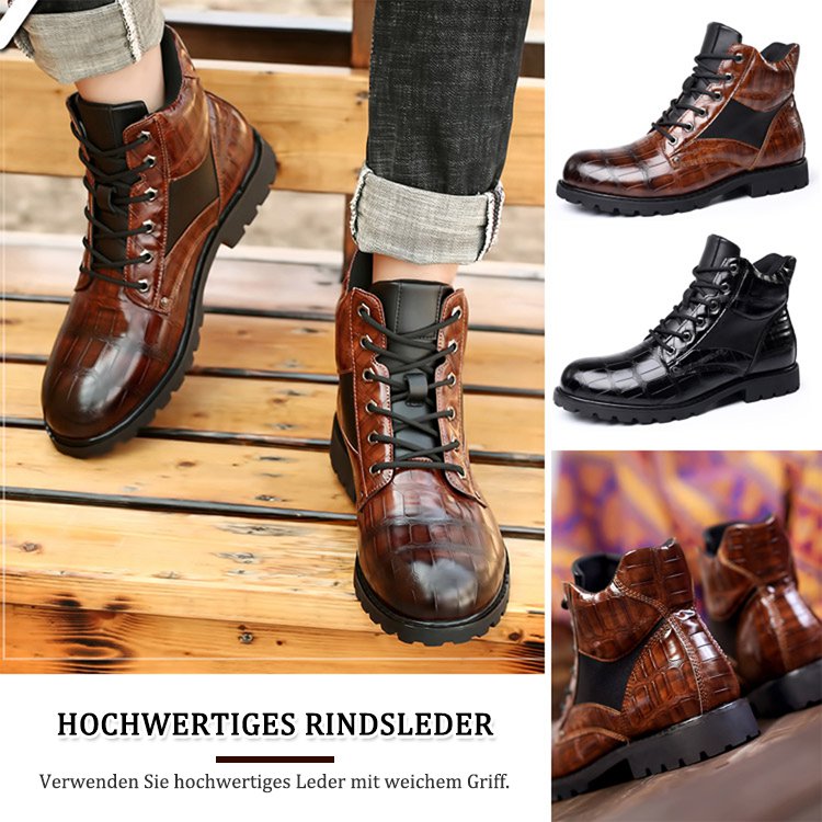 Mittelhohe Vintage-Martin-Stiefel mit Krokodilmuster