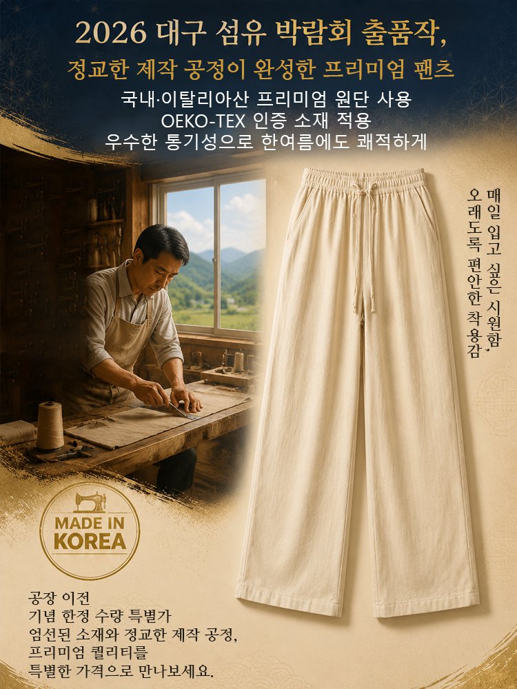 편안한 밴딩 남성 코튼 린넨 팬츠