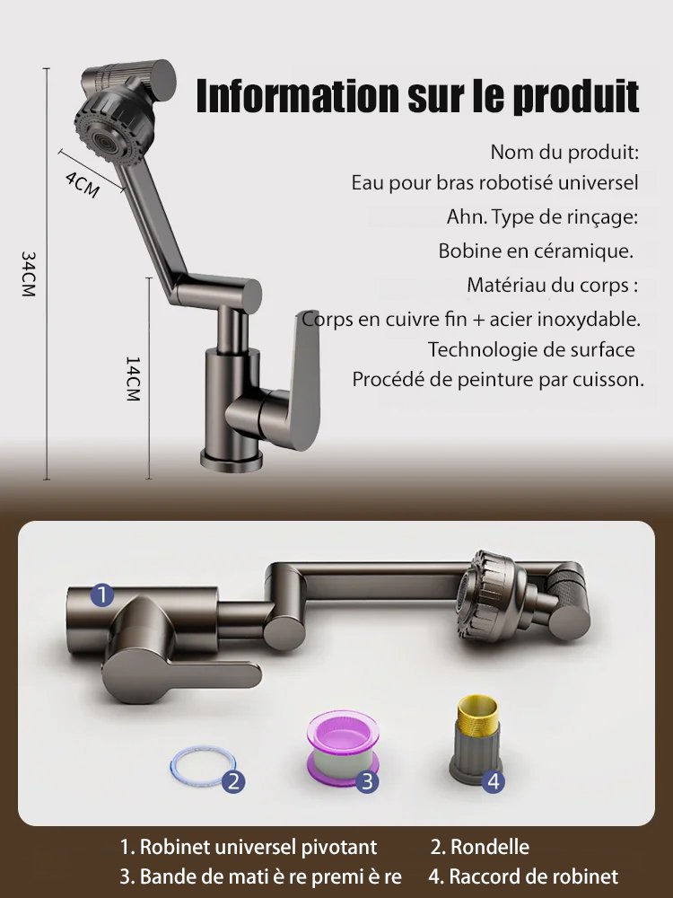 Essai gratuit de 14 jours - Robinet à bras mécanique rotatif à 360° avec une durée de vie de 20 ans