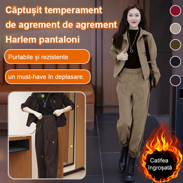 Pantaloni casual de iarnă cu talie înaltă și talie elastică, set de două piese