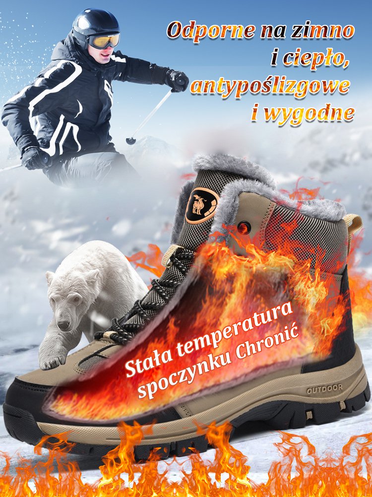 Outdoorowe ocieplane i grube wysokie buty trekkingowe.