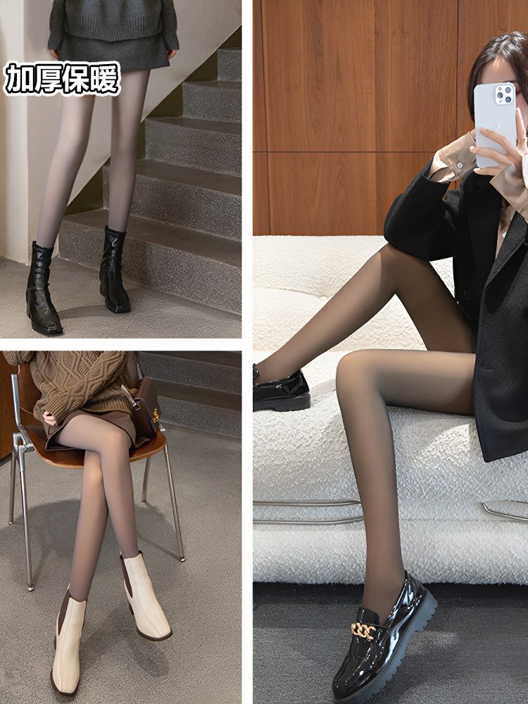 秋冬加絨透膚一體襪