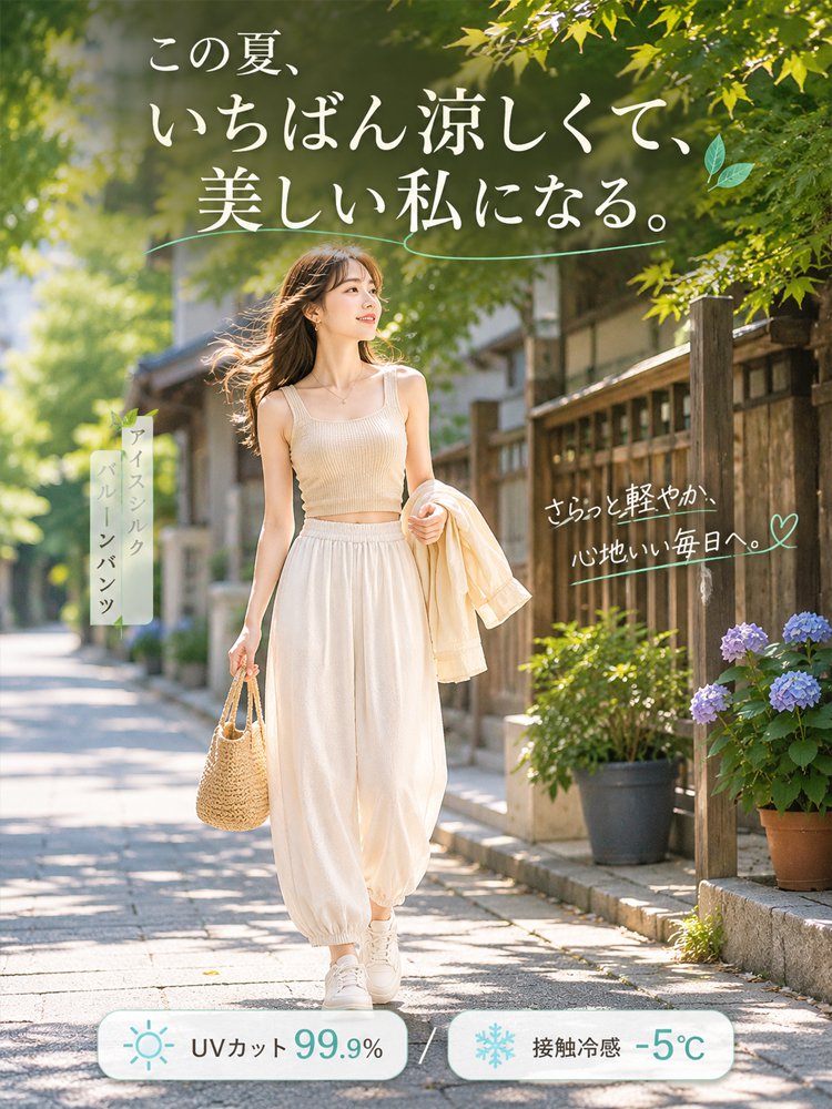 アイスシルク9分丈レディースランタンパンツ