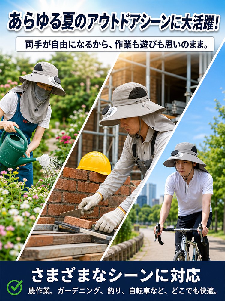 ネックカバー付きソーラーファン搭載UVカットサンハット - detail 32