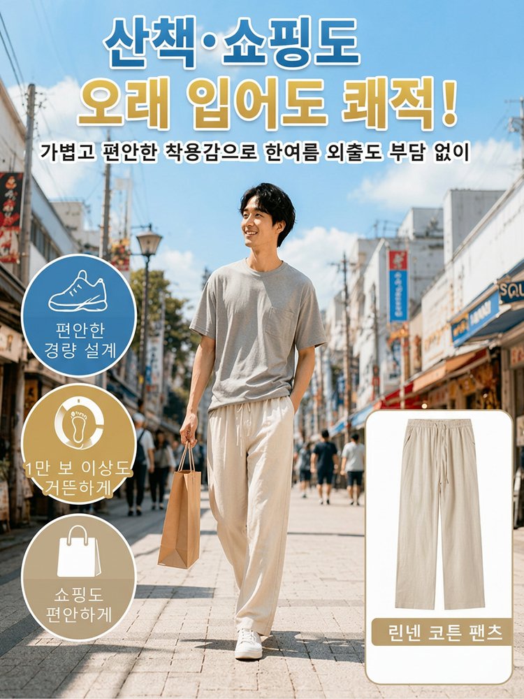 편안한 밴딩 남성 코튼 린넨 팬츠