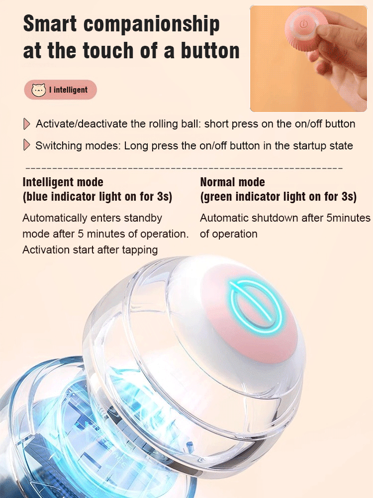 Intelligent teaser ball rolls and makes sounds and is bite-resistant