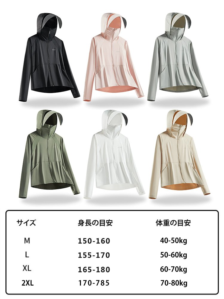 手先までカバーする男女兼用UVカットパーカー