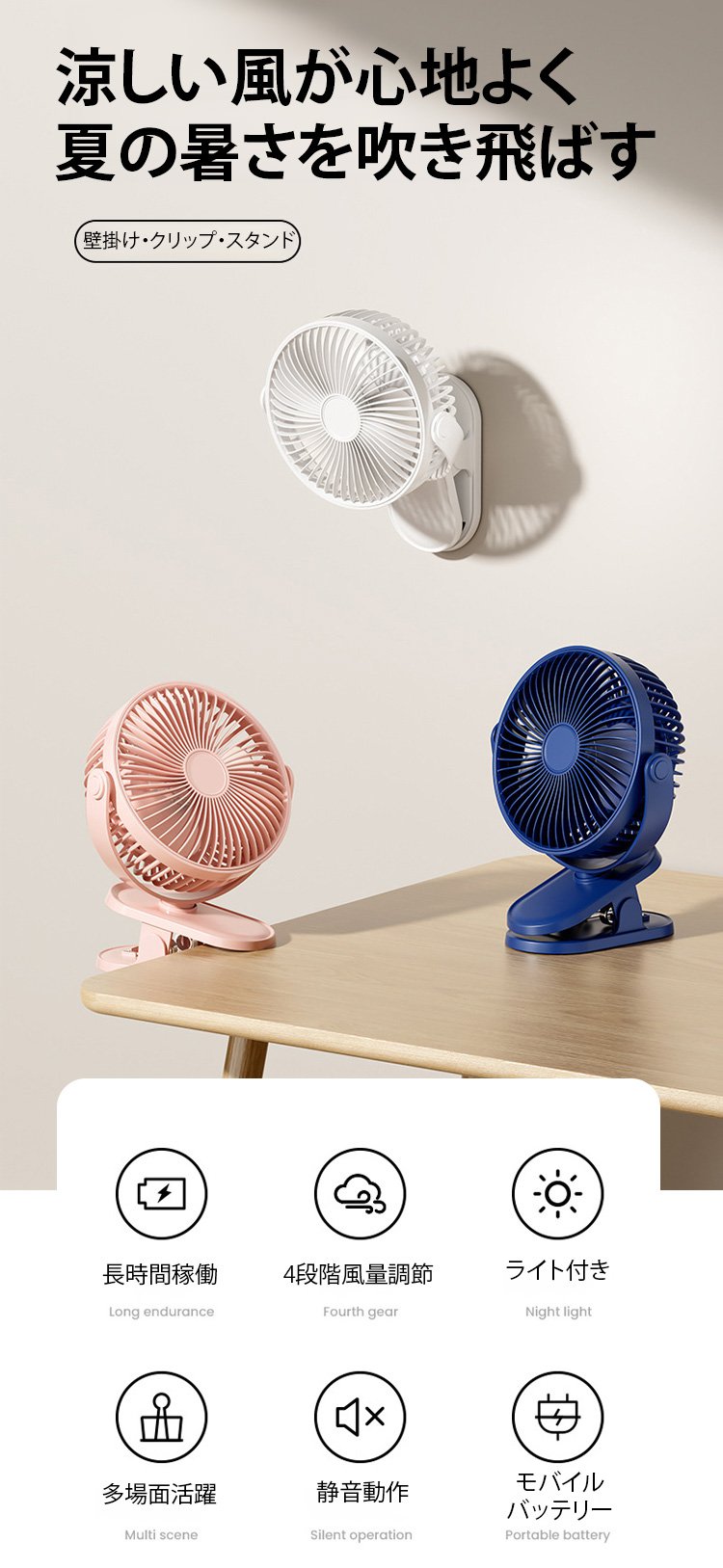クリップ式USB小型静音ファンの全体画像