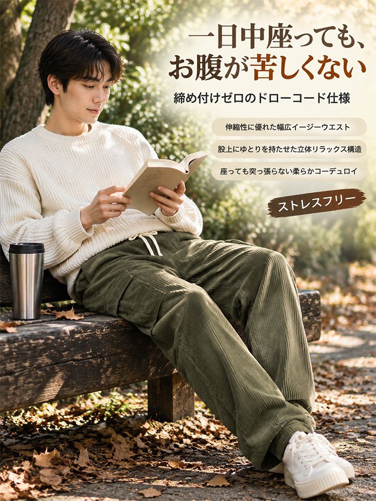 男女兼用 多ポケット コーデュロイ カジュアルパンツ
