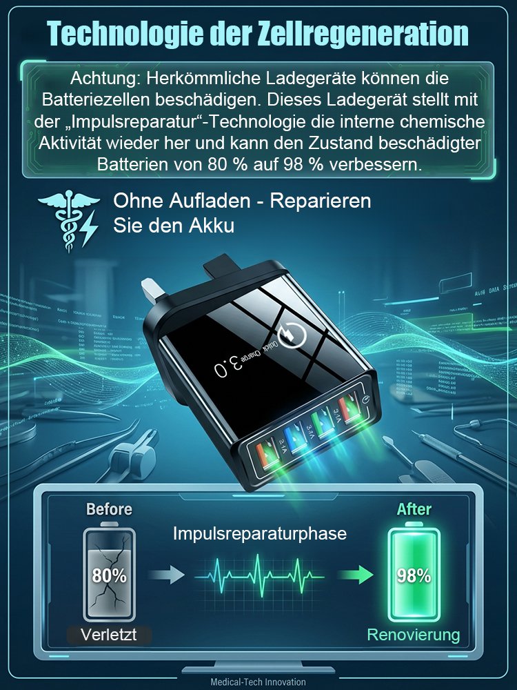 【Erhöhen Sie die Akkulaufzeit Ihres Handys】Vier-Port-Reiseladegerät