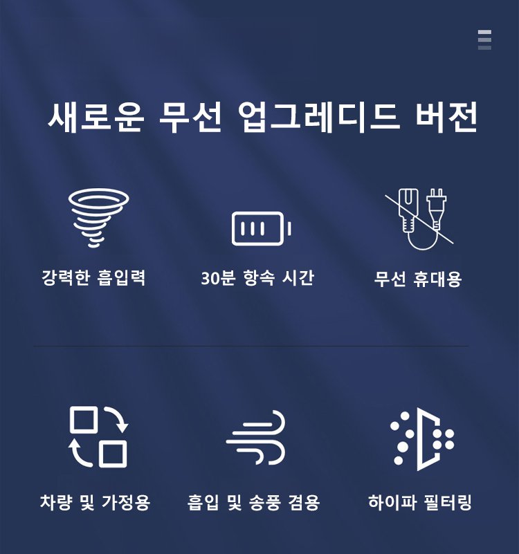 차량 내부 구석 청소에 적합한 소형 청소기