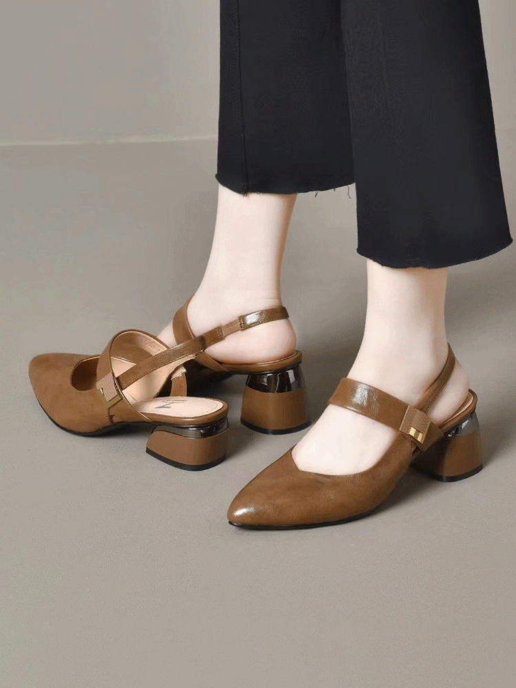 รองเท้าแตะรัดส้นผู้หญิง ปิดหัว ส้นตัน หรูหรา รุ่นใหม่