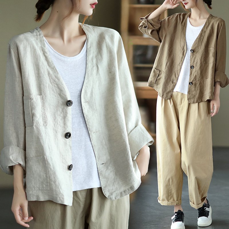 綿麻Ｖネックカーディガン