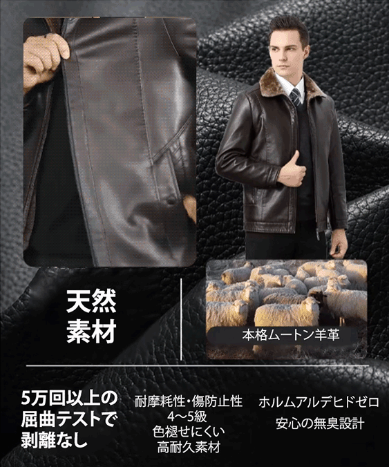 【冬の新作、先着100名様限定で半額】メンズラムスキン裏ボアライダースジャケット