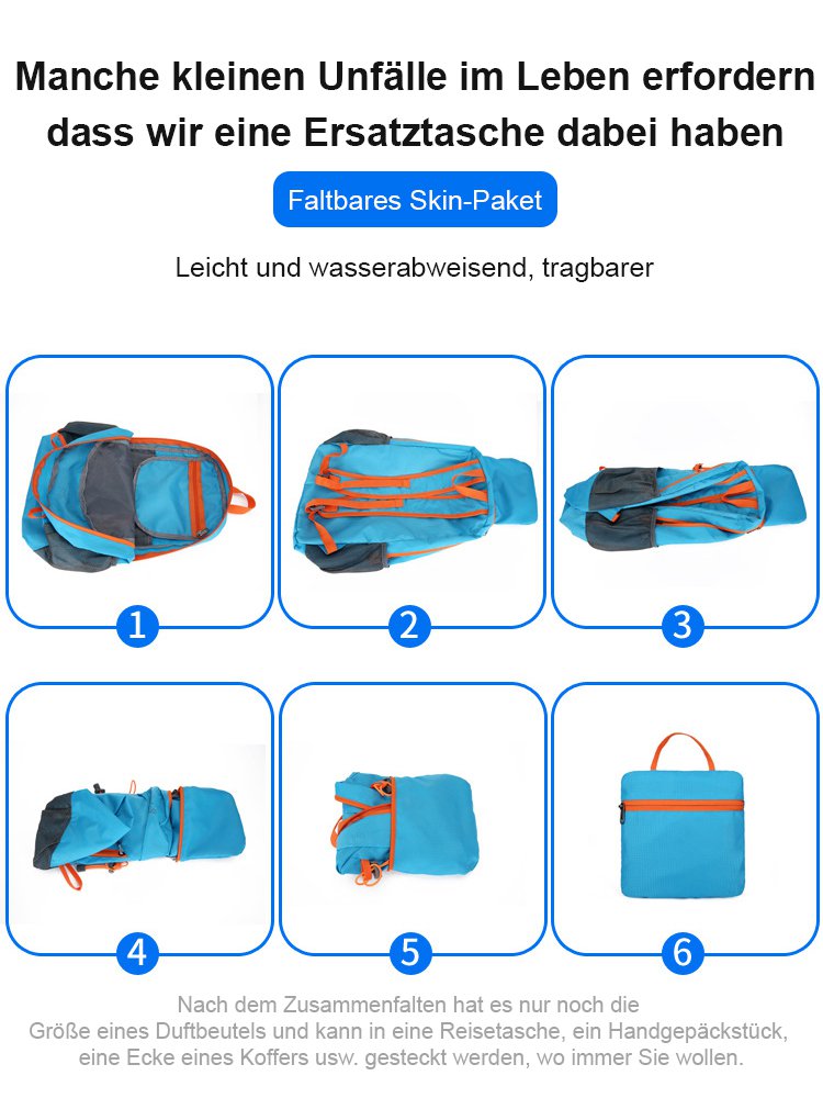 Großer faltbarer Wanderrucksack, leichter als ein Ei.