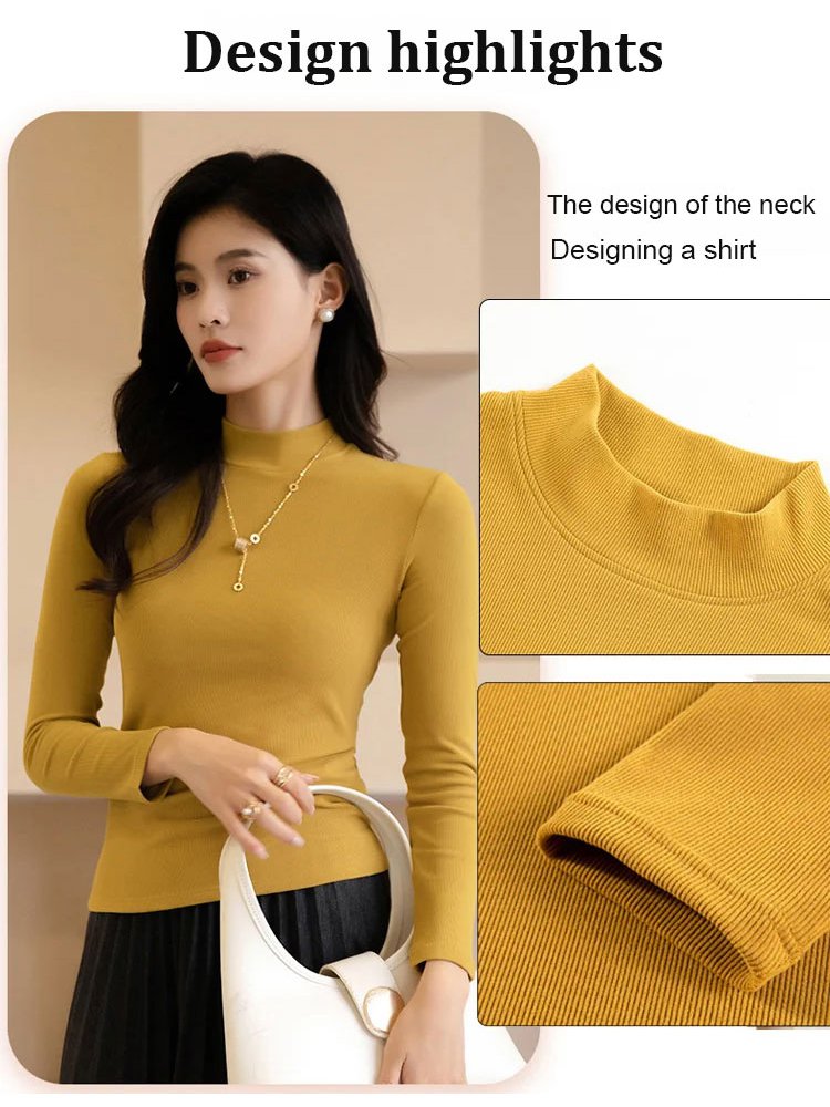 Small stand collar solid color versatile bottoming shirt
