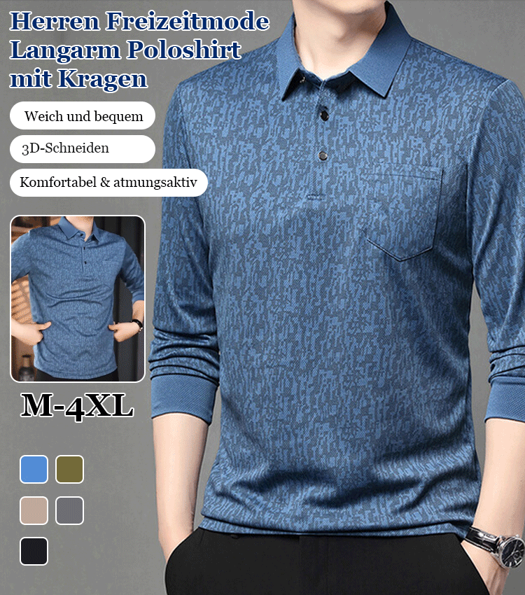 Lässige Mode Revers Langarm-Poloshirt