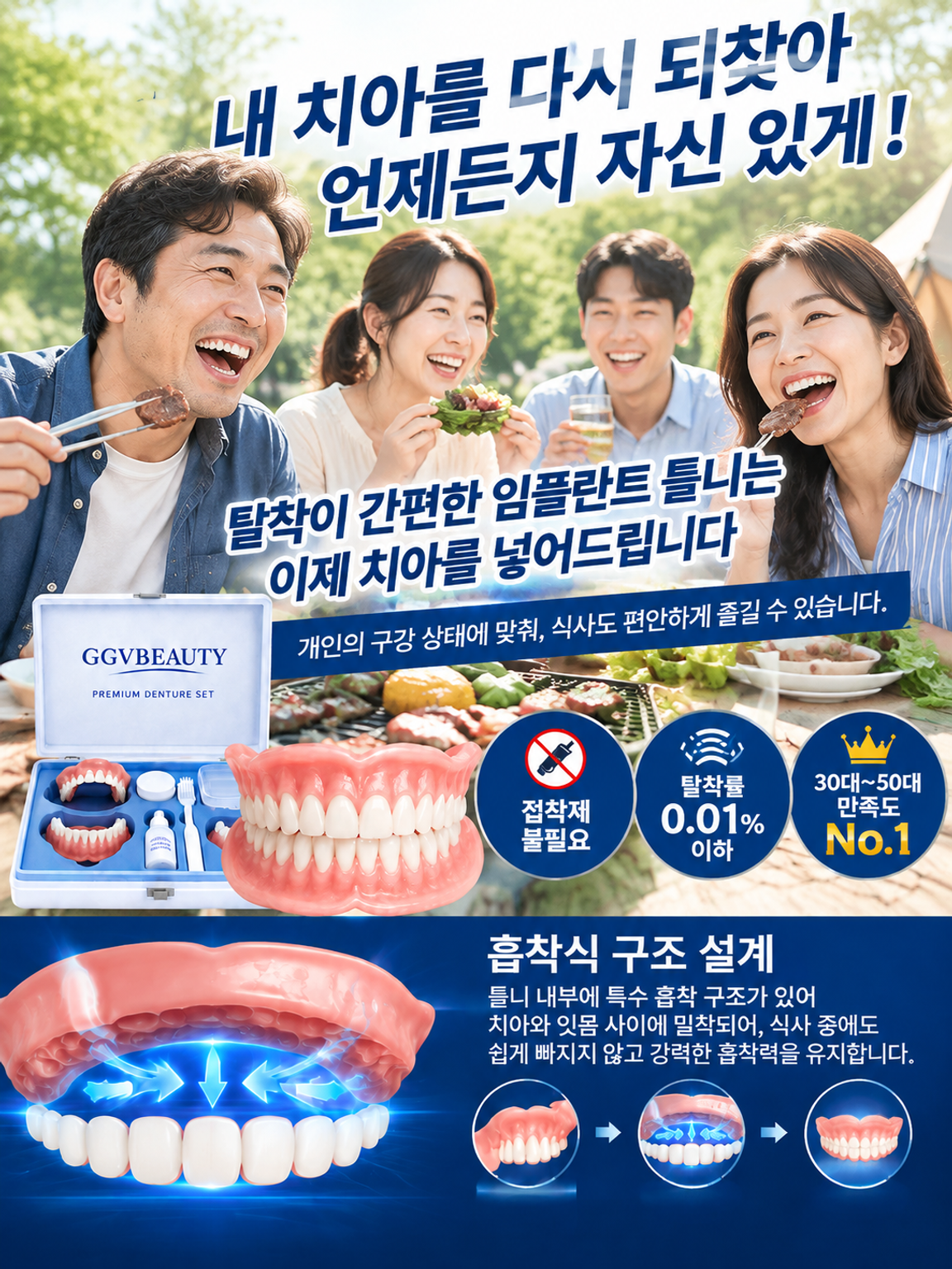 프리미엄 맞춤형 전체 틀니 세트