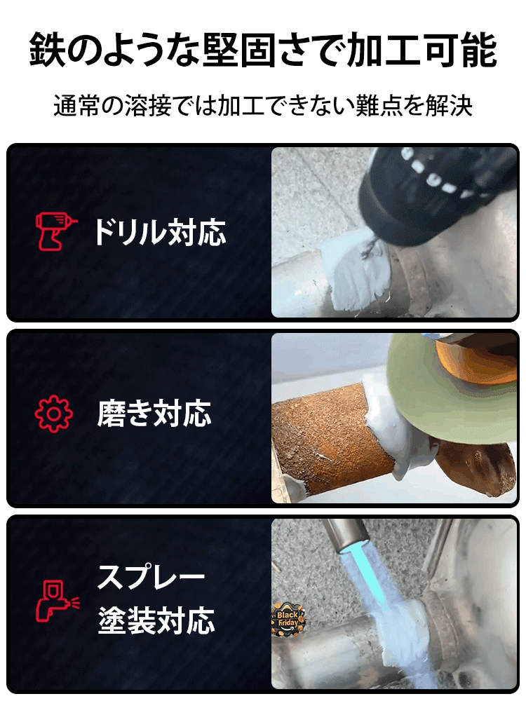 【電気溶接よりも頑丈】業務用金属接着剤セット