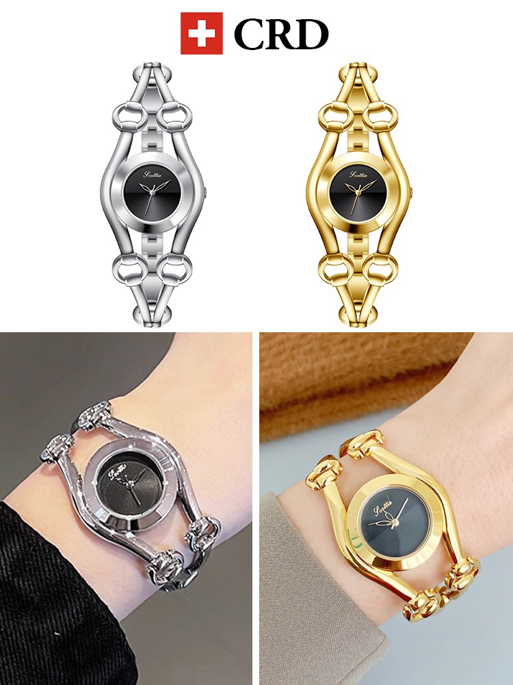 ساعة سويسرية أصلية فاخرة مقاومة للماء بسوار مجوف للنساء