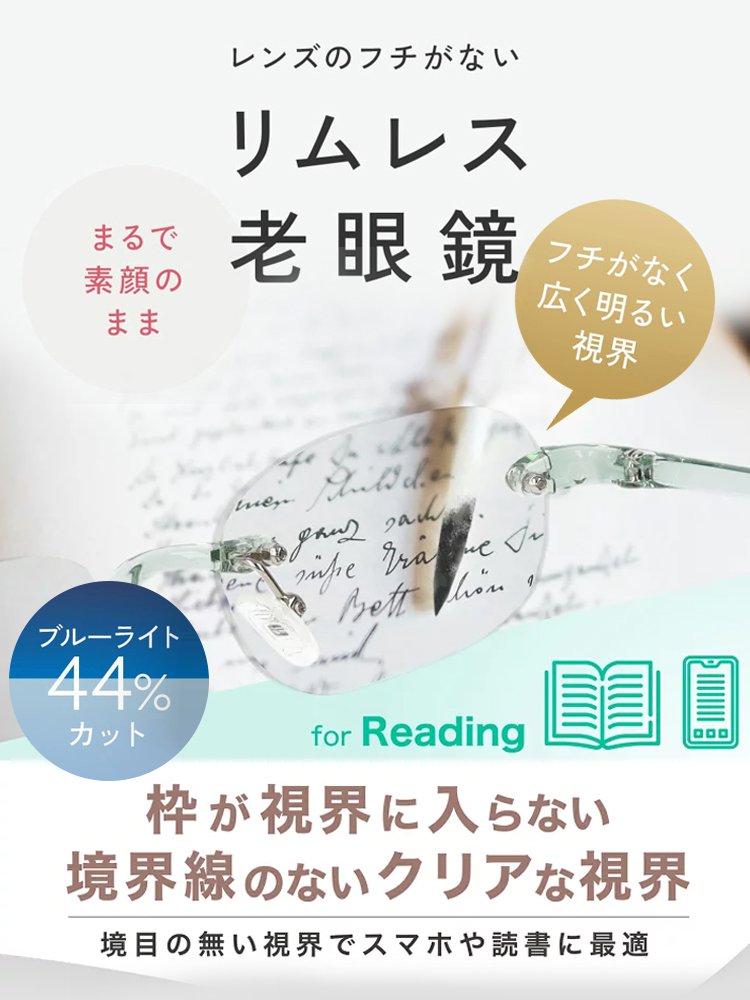 福井県鯖江市の老舗眼鏡工房発  リムレスおしゃれ疲れ目対策老眼鏡