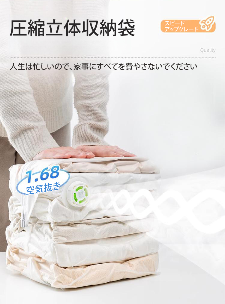 複数枚セットの3秒圧縮立体収納袋