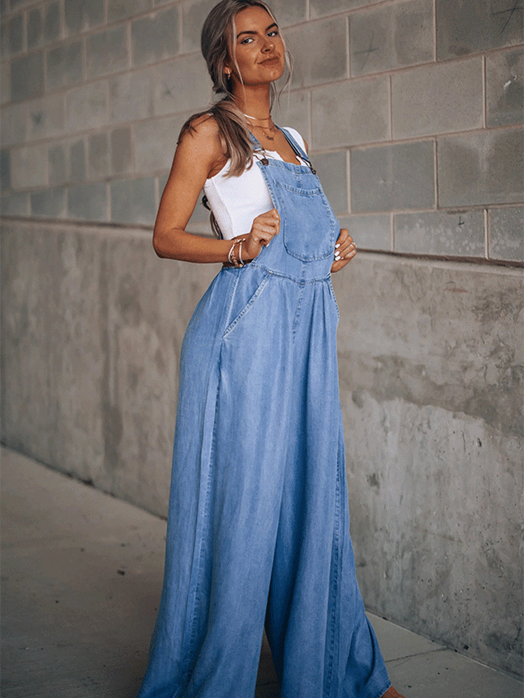[Four colors available] Sleeveless Women's Denim Bib Pants
