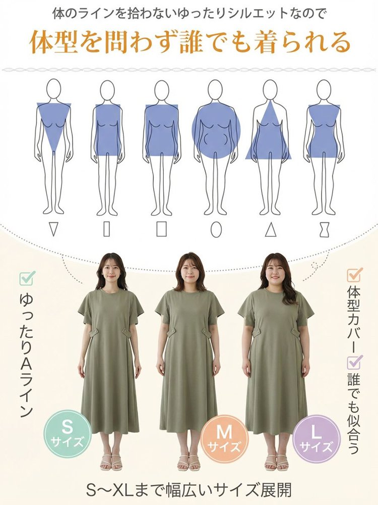 大人可愛いゆったりワンピース